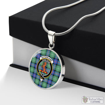 Sutherland Ancient Tartan Circle Necklace with Family Crest