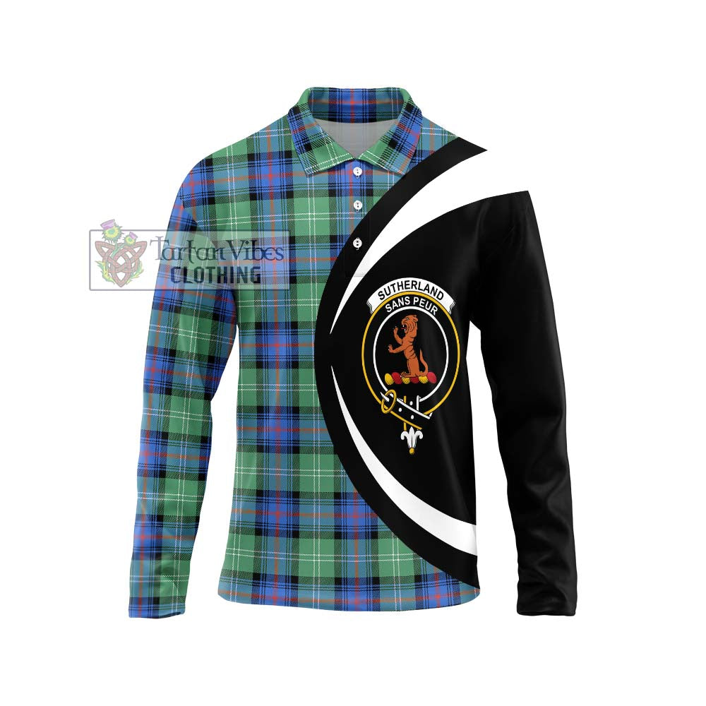 Sutherland Ancient Tartan Long Sleeve Polo Shirt with Family Crest Circle Style Unisex - Tartan Vibes Clothing