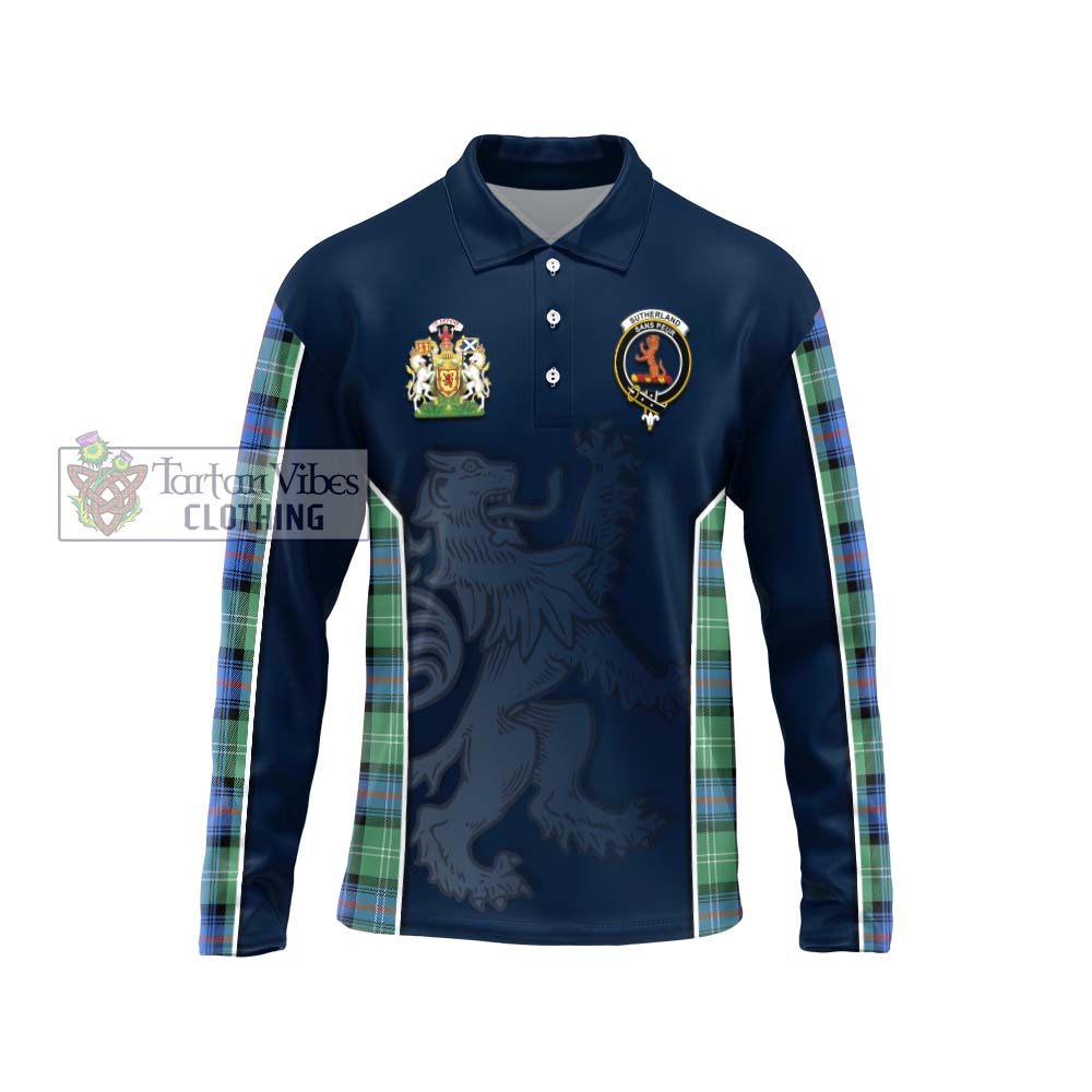 Sutherland Ancient Tartan Long Sleeve Polo Shirt with Family Crest and Lion Rampant Vibes Sport Style Unisex - Tartan Vibes Clothing