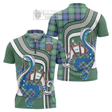 Sutherland Ancient Tartan Zipper Polo Shirt with Epic Bagpipe Style