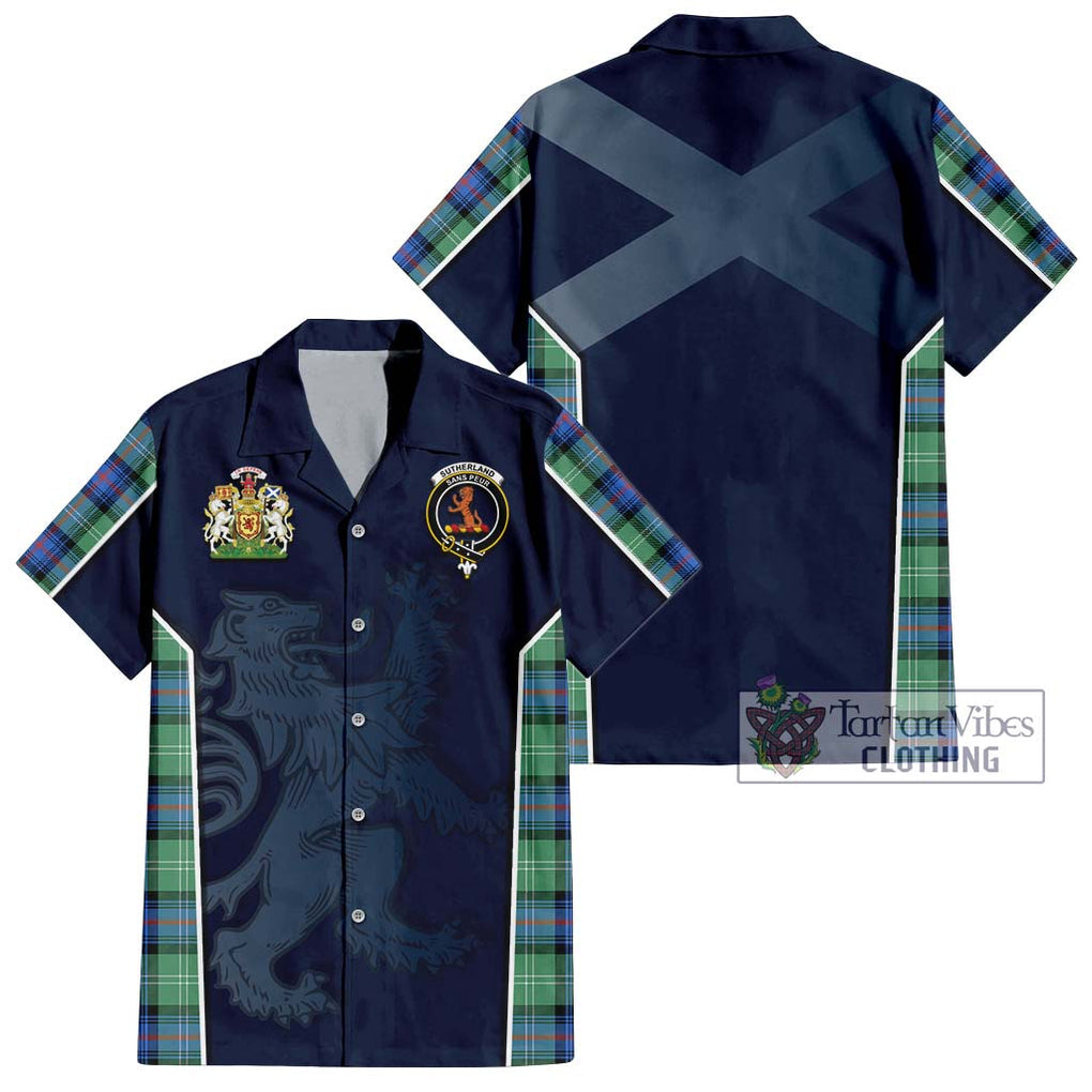 Sutherland Ancient Tartan Short Sleeve Button Shirt with Family Crest and Lion Rampant Vibes Sport Style Kid - Tartan Vibes Clothing