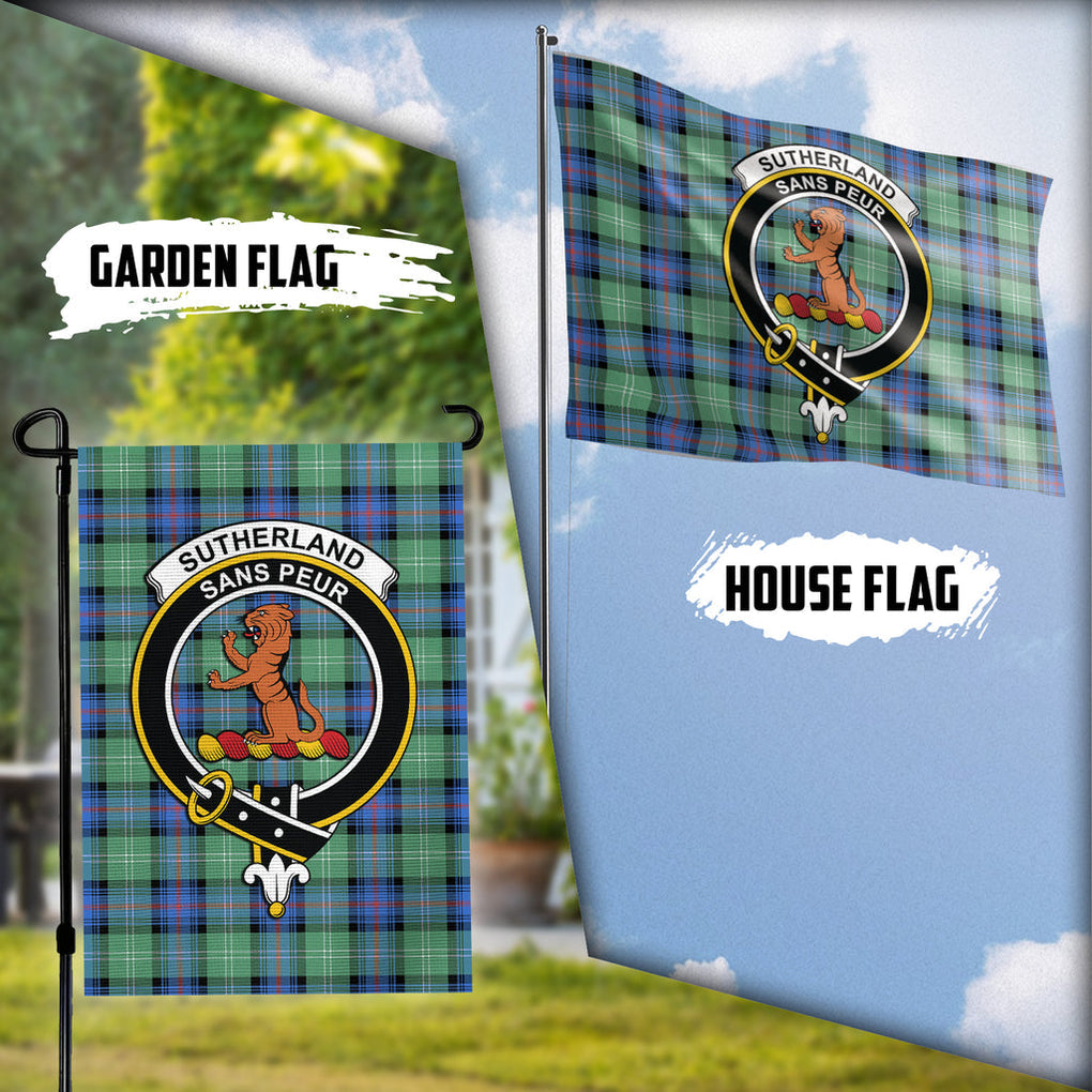 Sutherland Ancient Tartan Flag with Family Crest Garden Flag (Vertical) - Tartan Vibes Clothing