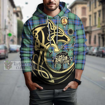 Sutherland Ancient Tartan Hoodie with Family Crest Celtic Wolf Style