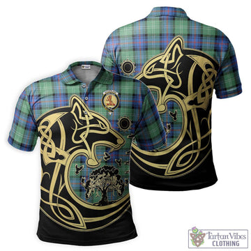 Sutherland Ancient Tartan Polo Shirt with Family Crest Celtic Wolf Style