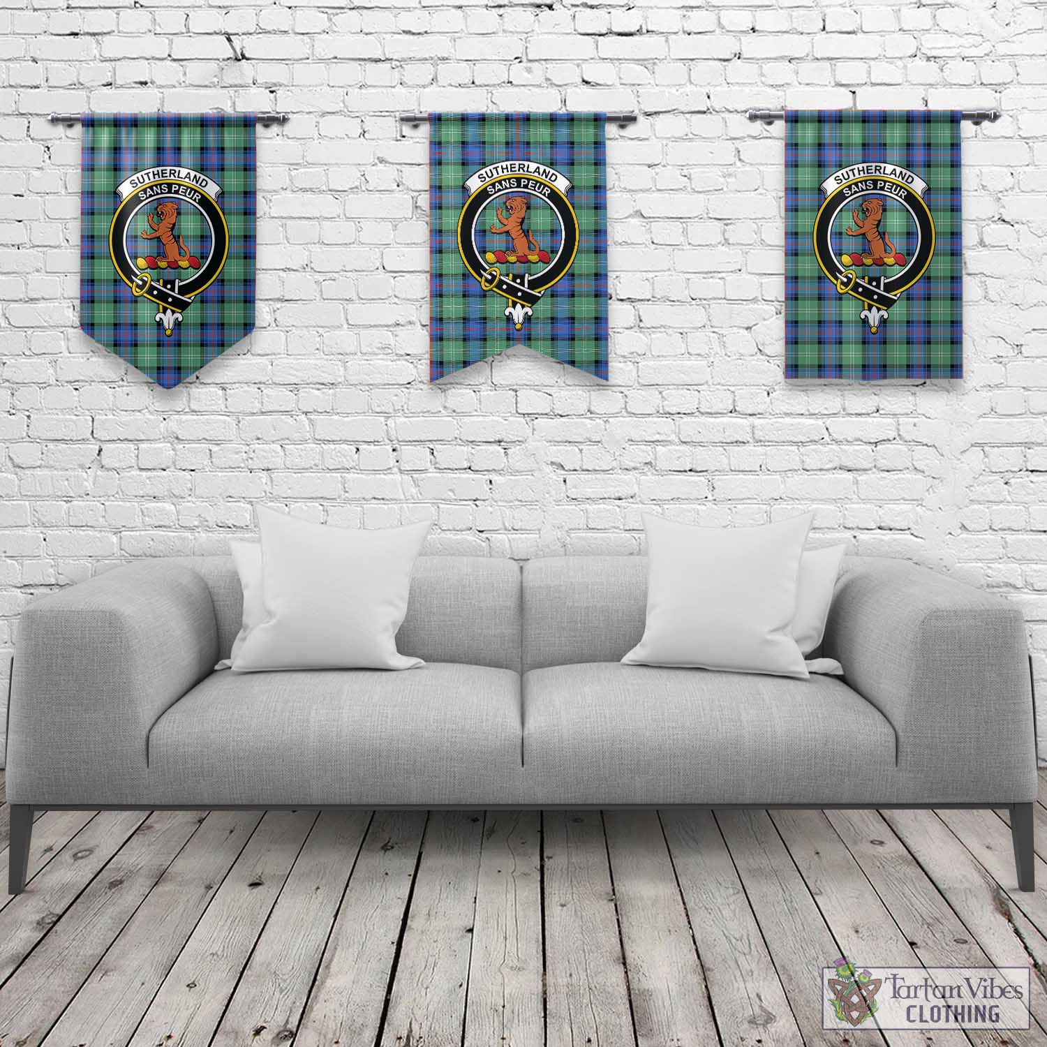 Tartan Vibes Clothing Sutherland Ancient Tartan Gonfalon, Tartan Banner with Family Crest