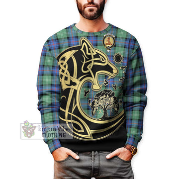 Sutherland Ancient Tartan Sweatshirt with Family Crest Celtic Wolf Style