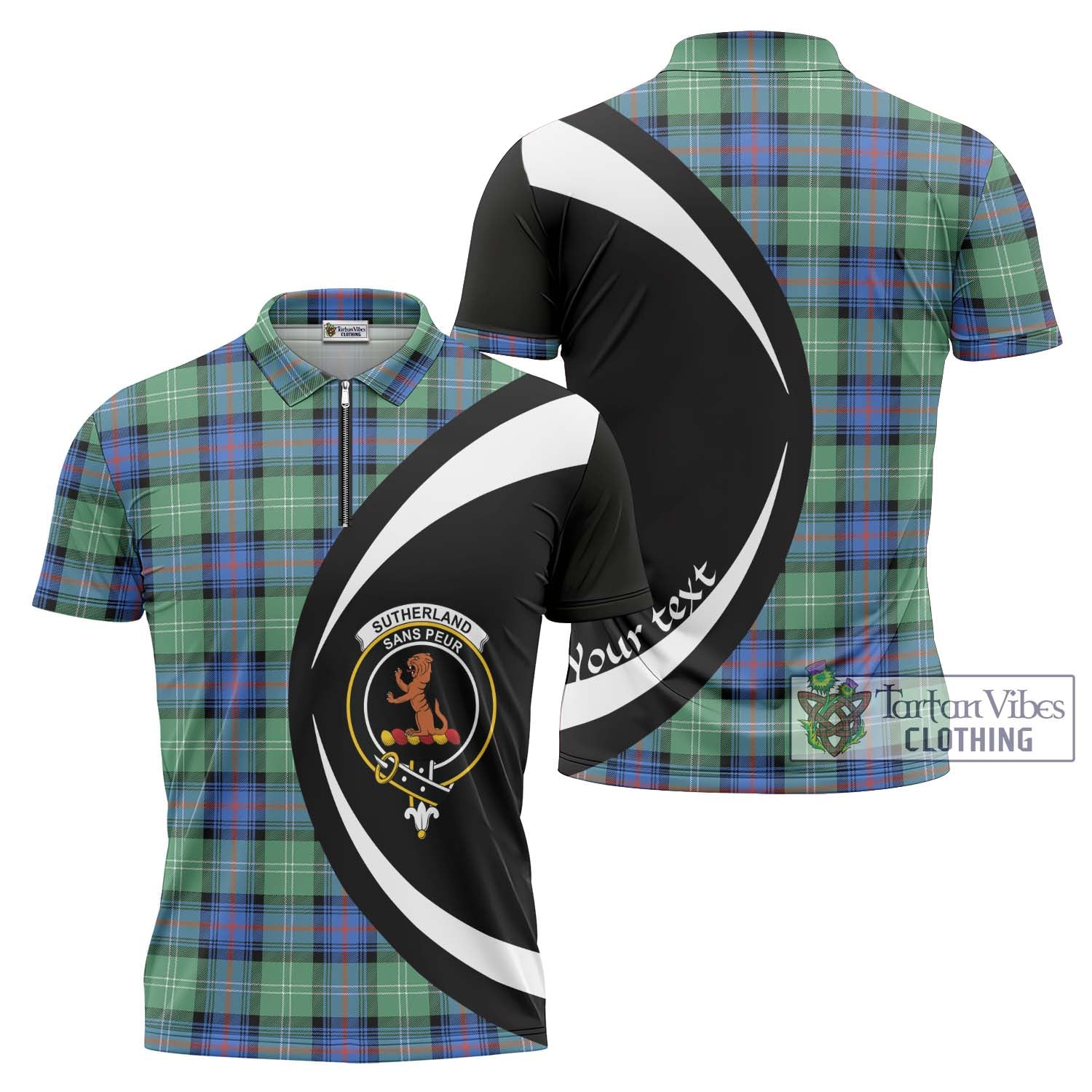 Sutherland Ancient Tartan Zipper Polo Shirt with Family Crest Circle Style Unisex - Tartan Vibes Clothing