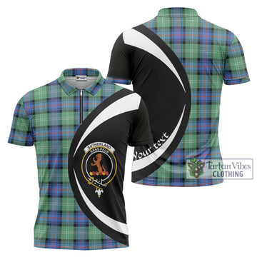 Sutherland Ancient Tartan Zipper Polo Shirt with Family Crest Circle Style