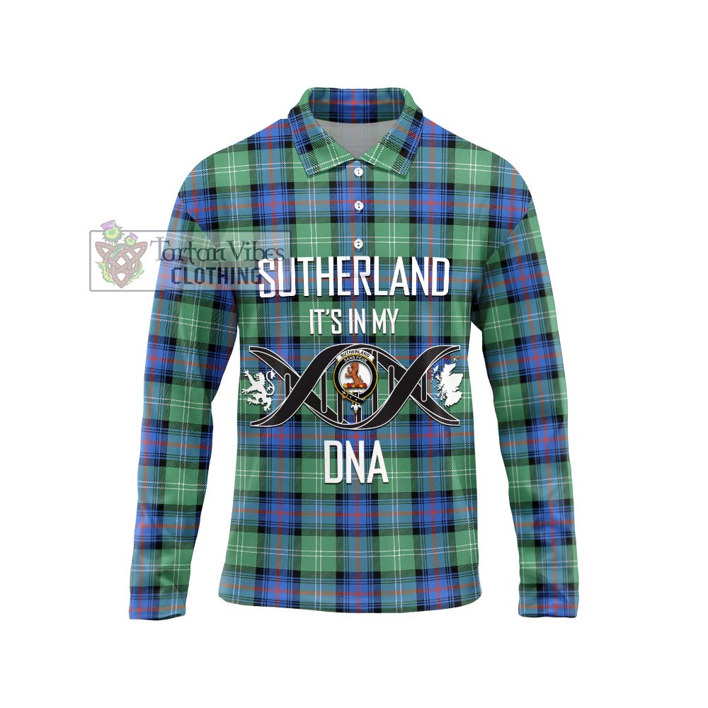 Sutherland Ancient Tartan Long Sleeve Polo Shirt with Family Crest DNA In Me Style Unisex - Tartanvibesclothing Shop