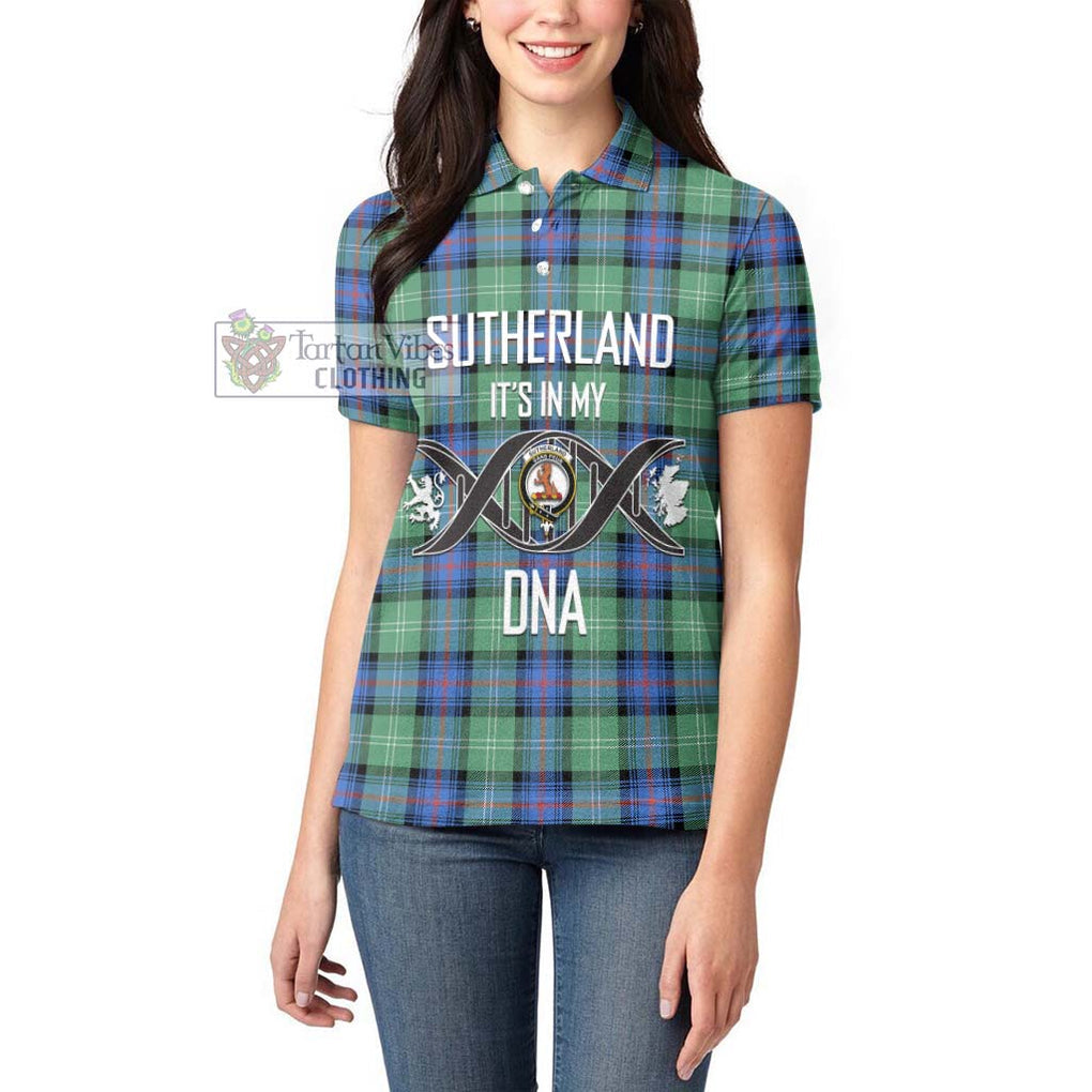 Sutherland Ancient Tartan Women's Polo Shirt with Family Crest DNA In Me Style Women - Tartanvibesclothing Shop