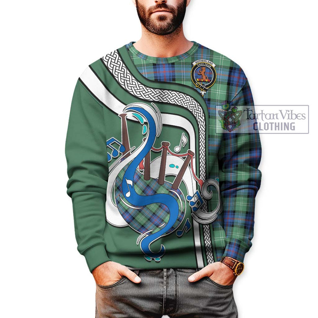 Tartan Vibes Clothing Sutherland Ancient Tartan Sweatshirt with Epic Bagpipe Style