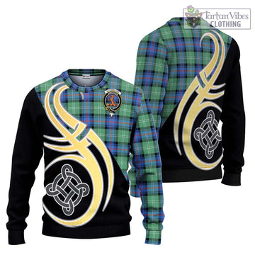 Sutherland Ancient Tartan Ugly Sweater with Family Crest and Celtic Symbol Style