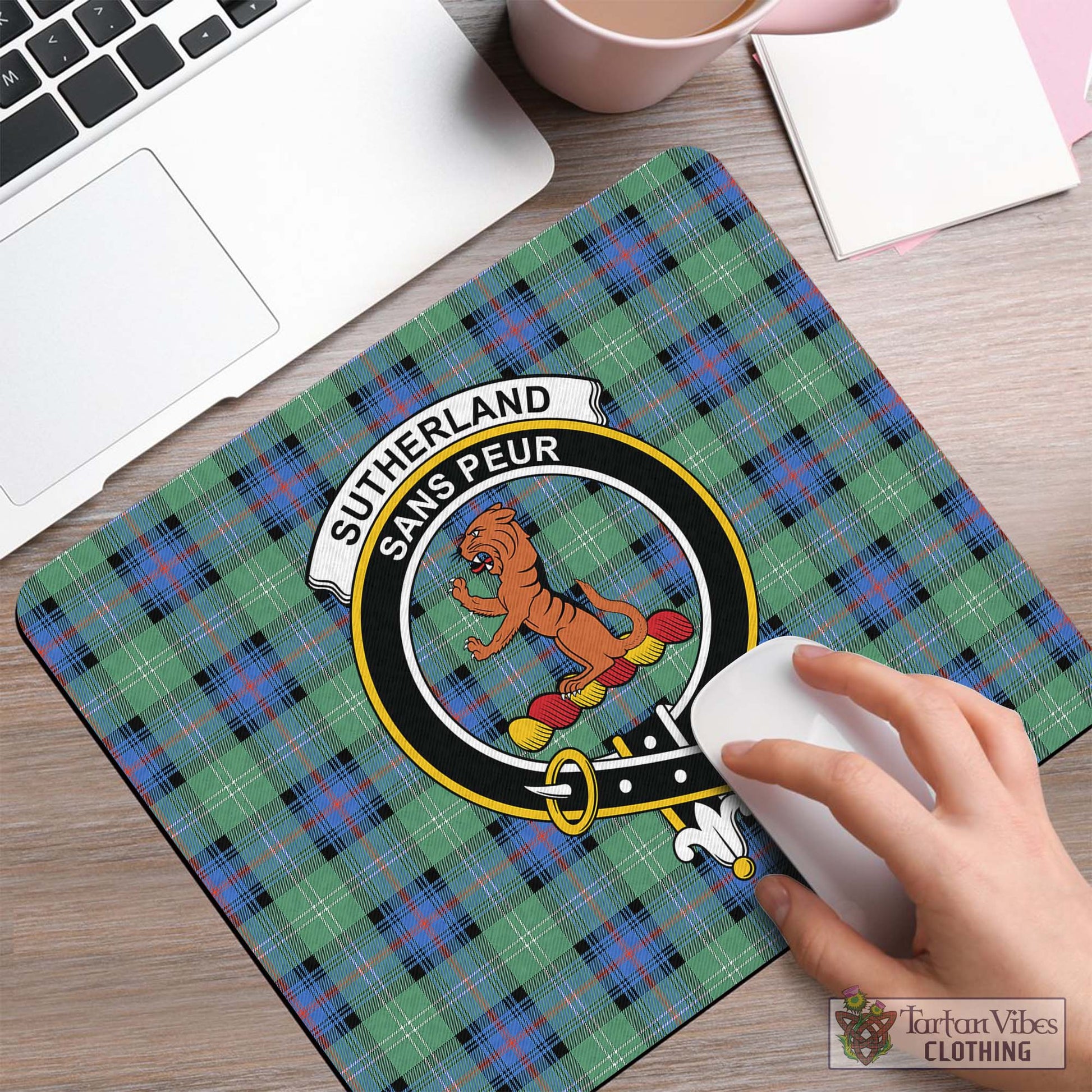 Tartan Vibes Clothing Sutherland Ancient Tartan Mouse Pad with Family Crest