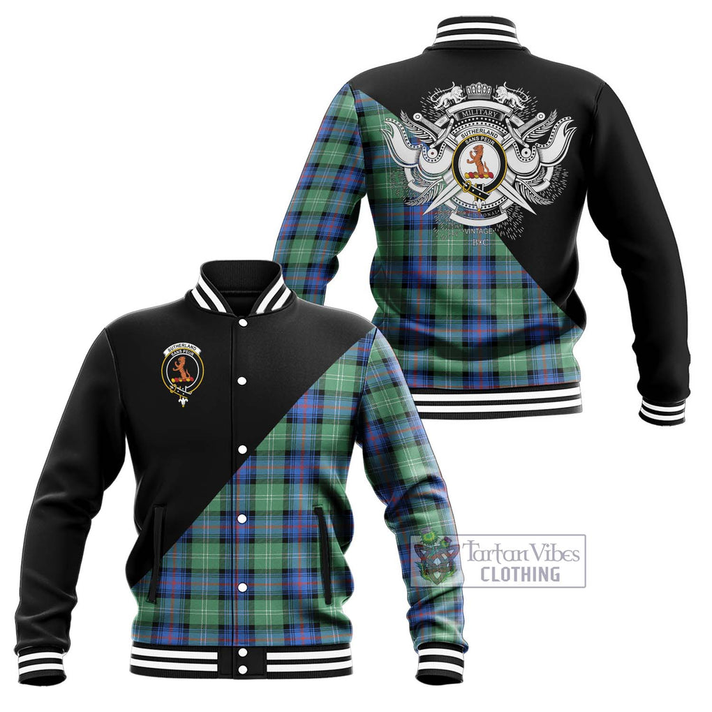 Sutherland Ancient Tartan Baseball Jacket with Family Crest and Military Logo Style Unisex - Tartanvibesclothing Shop