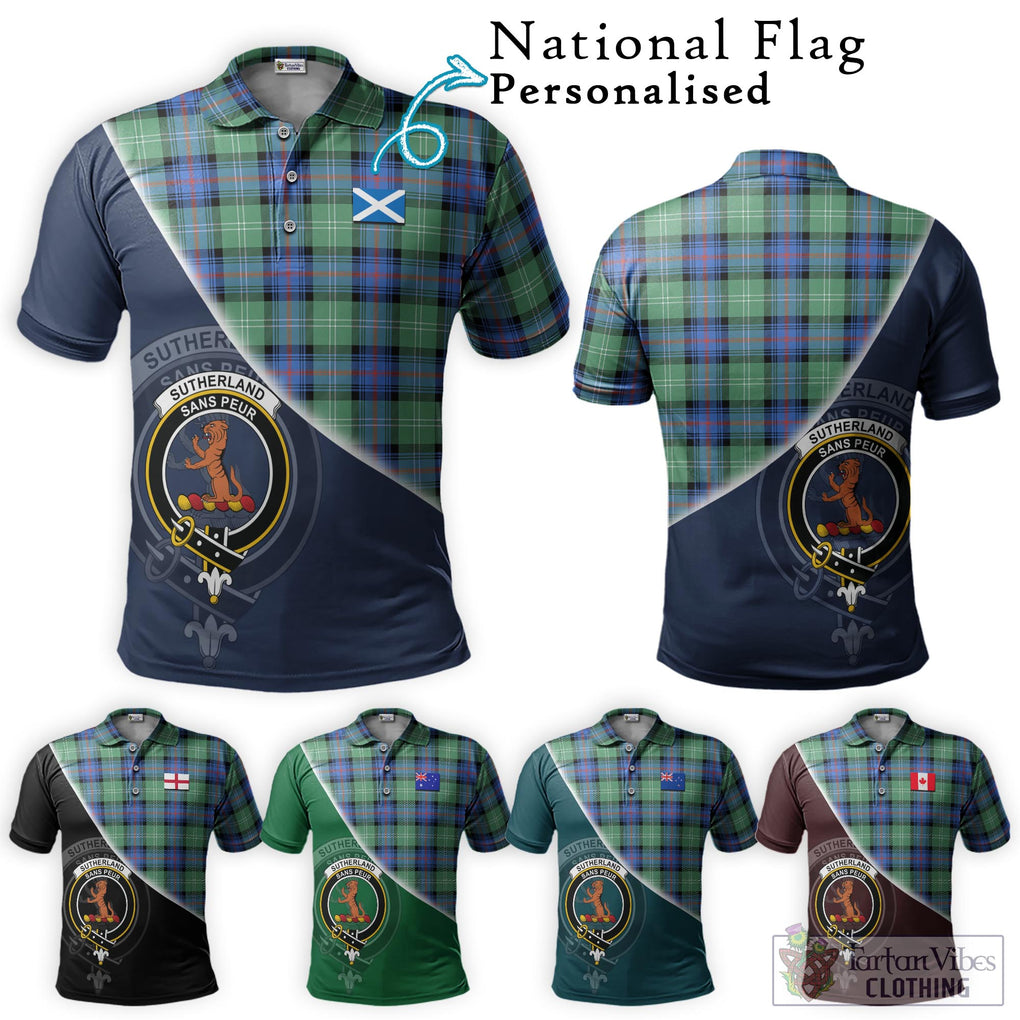 Sutherland Ancient Tartan Polo Shirt with Personalised National Flag and Family Crest Half Style Maroon - Tartanvibesclothing Shop