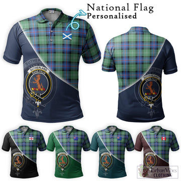 Sutherland Ancient Tartan Polo Shirt with Personalised National Flag and Family Crest Half Style