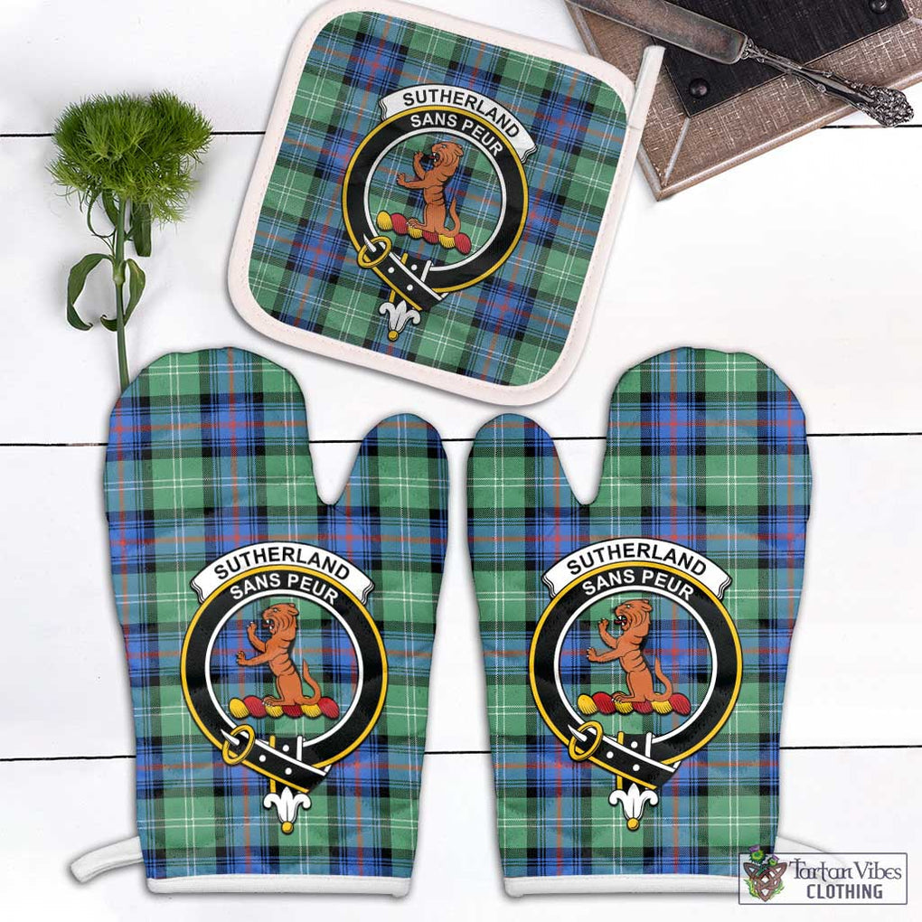 Sutherland Ancient Tartan Combo Oven Mitt & Pot-Holder with Family Crest Combo 1 Oven Mitt & 1 Pot-Holder White - Tartan Vibes Clothing