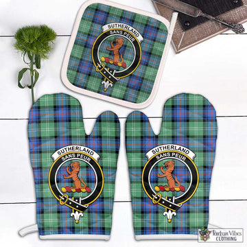 Sutherland Ancient Tartan Combo Oven Mitt & Pot-Holder with Family Crest