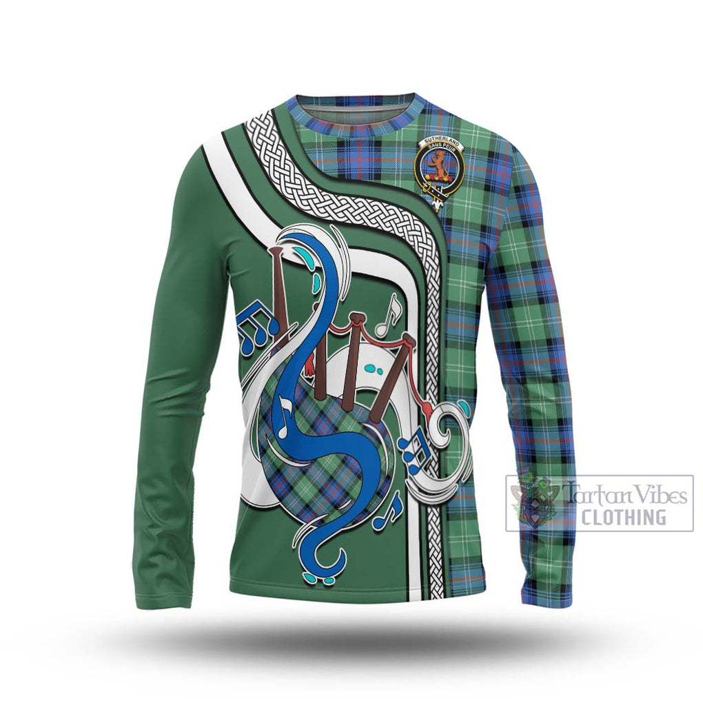 Tartan Vibes Clothing Sutherland Ancient Tartan Long Sleeve T-Shirt with Epic Bagpipe Style