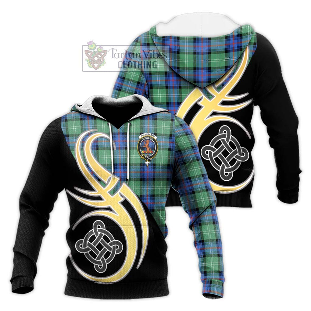 Sutherland Ancient Tartan Knitted Hoodie with Family Crest and Celtic Symbol Style Unisex Knitted Pullover Hoodie - Tartan Vibes Clothing