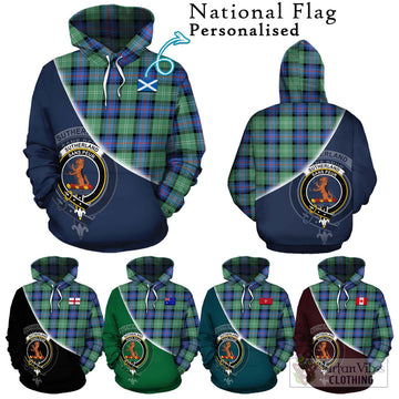 Sutherland Ancient Tartan Hoodie with Personalised National Flag and Family Crest Half Style