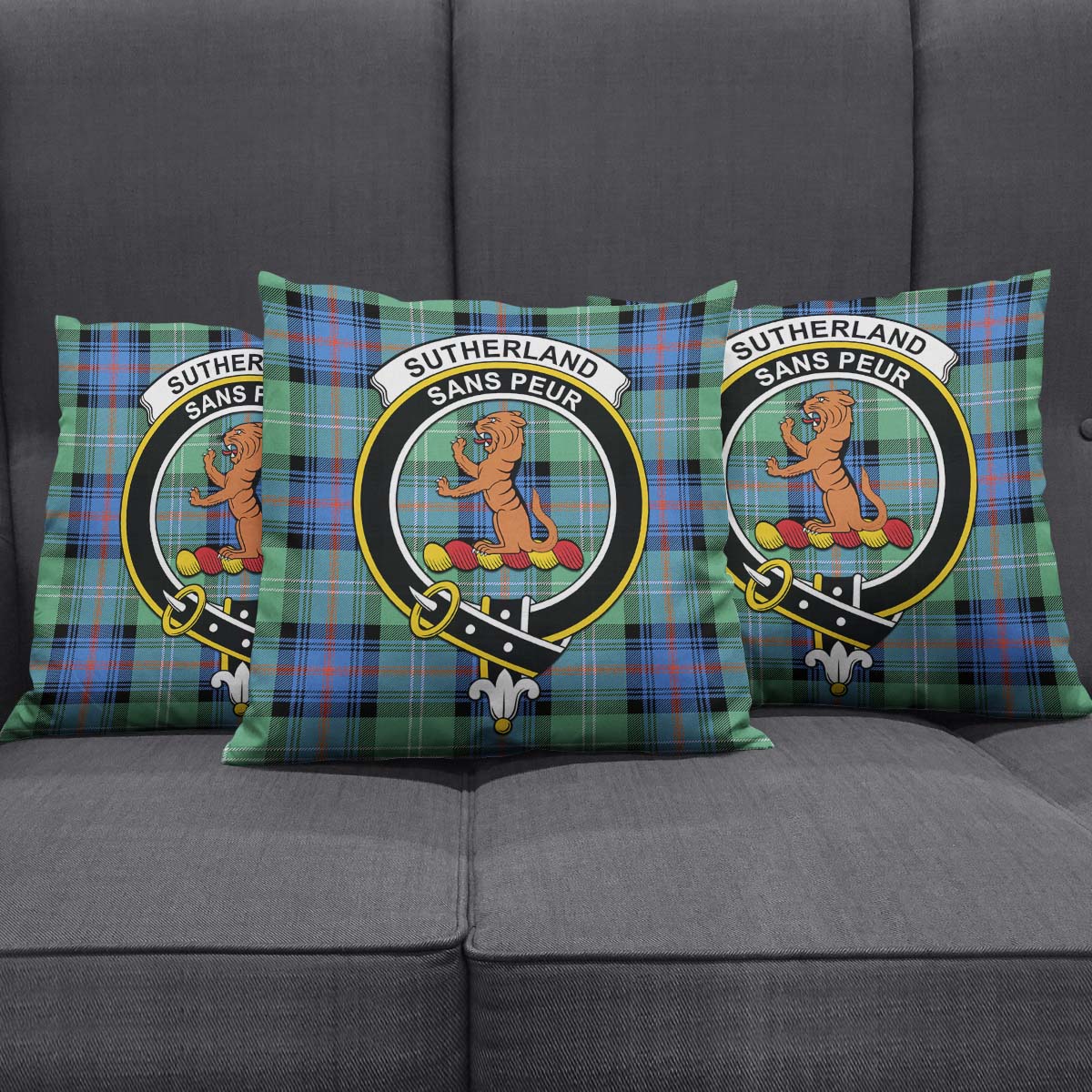 Sutherland Ancient Tartan Pillow Cover with Family Crest Square Pillow Cover - Tartanvibesclothing