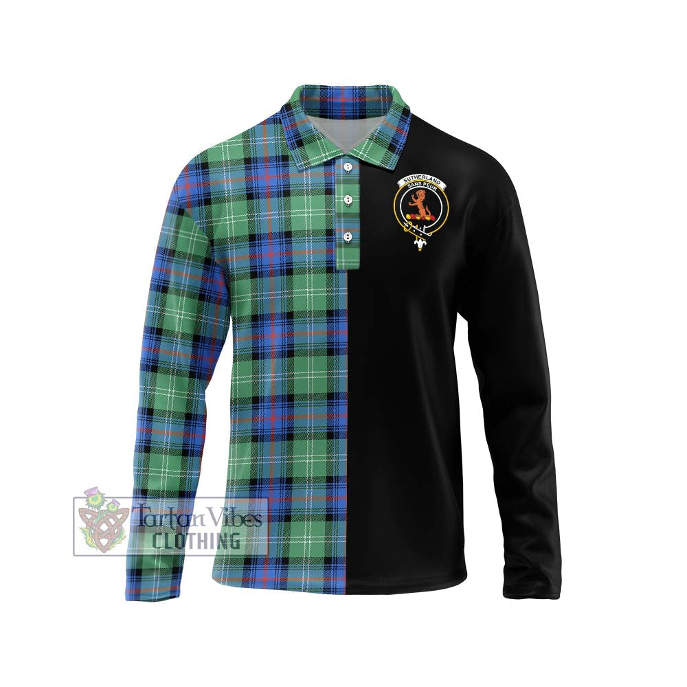 Sutherland Ancient Tartan Long Sleeve Polo Shirt with Family Crest and Half Of Me Style Unisex - Tartanvibesclothing Shop