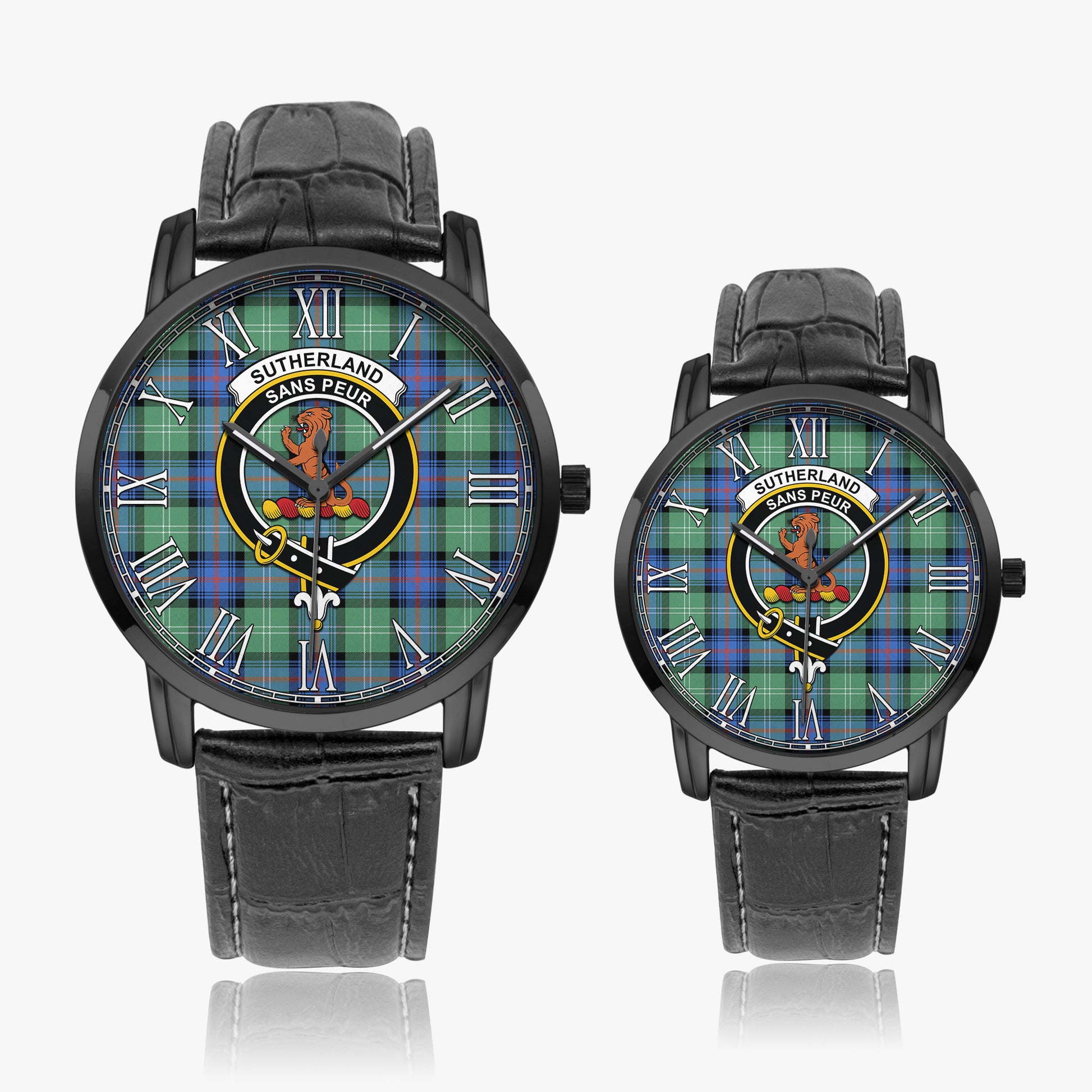 Sutherland Ancient Tartan Family Crest Leather Strap Quartz Watch - Tartanvibesclothing