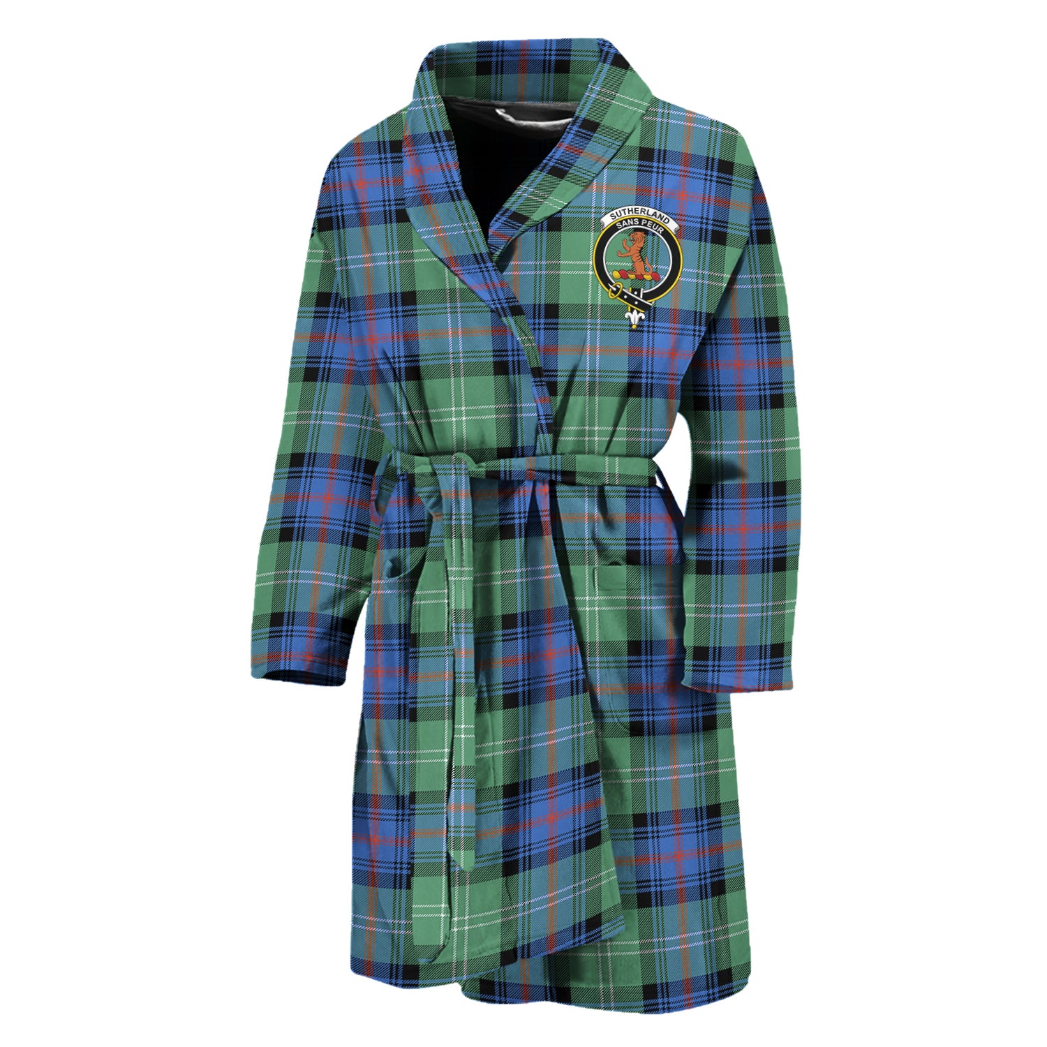 Sutherland Ancient Tartan Bathrobe with Family Crest Unisex M - Tartan Vibes Clothing