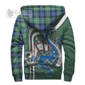 Sutherland Ancient Tartan Sherpa Hoodie with Epic Bagpipe Style