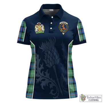 Sutherland Ancient Tartan Women's Polo Shirt with Family Crest and Scottish Thistle Vibes Sport Style