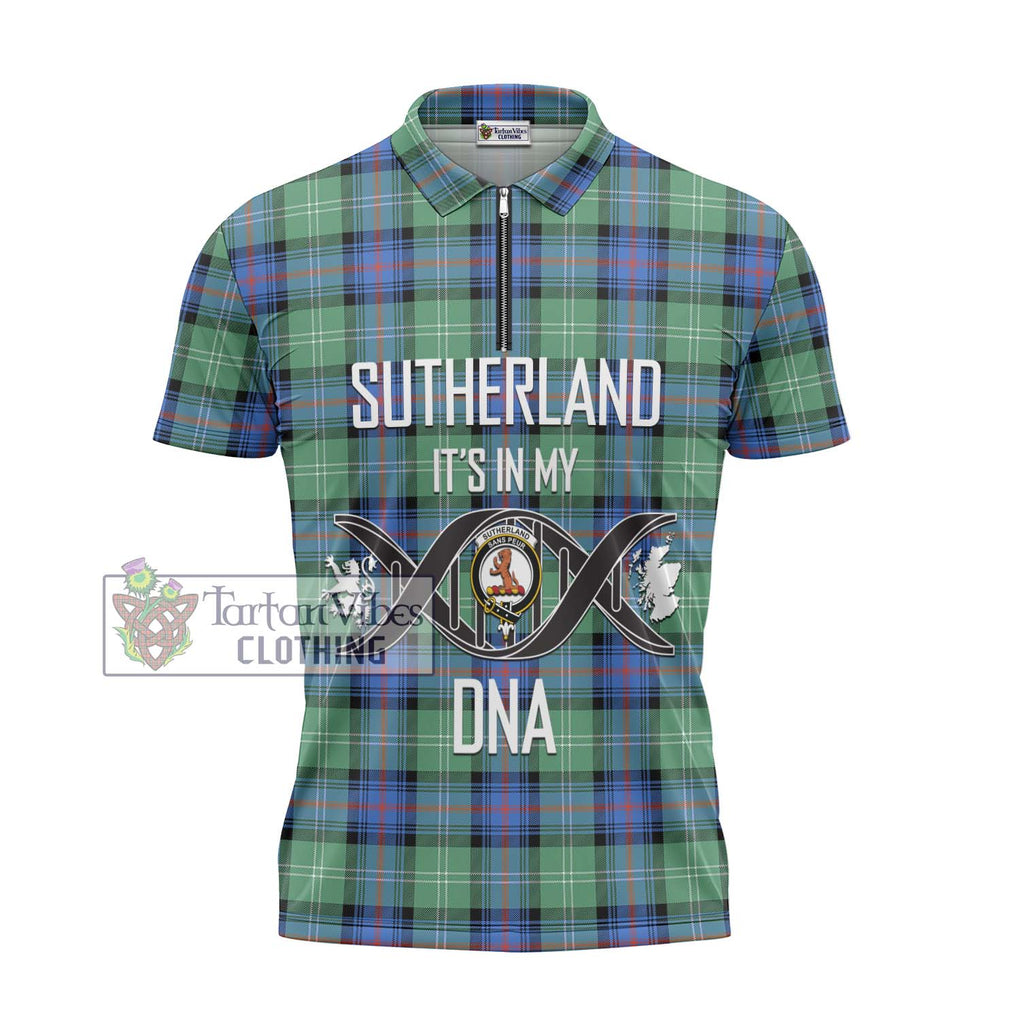 Sutherland Ancient Tartan Zipper Polo Shirt with Family Crest DNA In Me Style - Tartanvibesclothing Shop