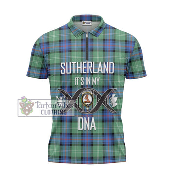 Sutherland Ancient Tartan Zipper Polo Shirt with Family Crest DNA In Me Style