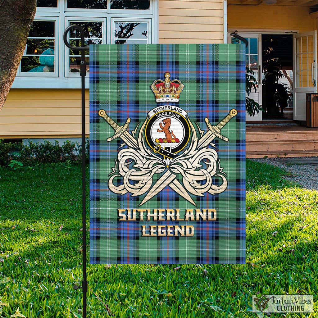 Tartan Vibes Clothing Sutherland Ancient Tartan Flag with Clan Crest and the Golden Sword of Courageous Legacy