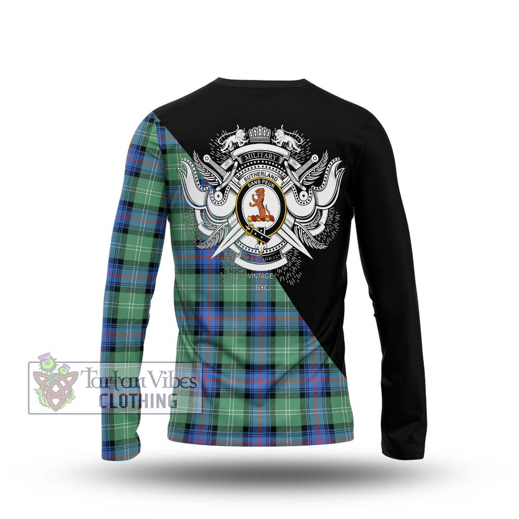 Sutherland Ancient Tartan Long Sleeve T-Shirt with Family Crest and Military Logo Style - Tartanvibesclothing Shop