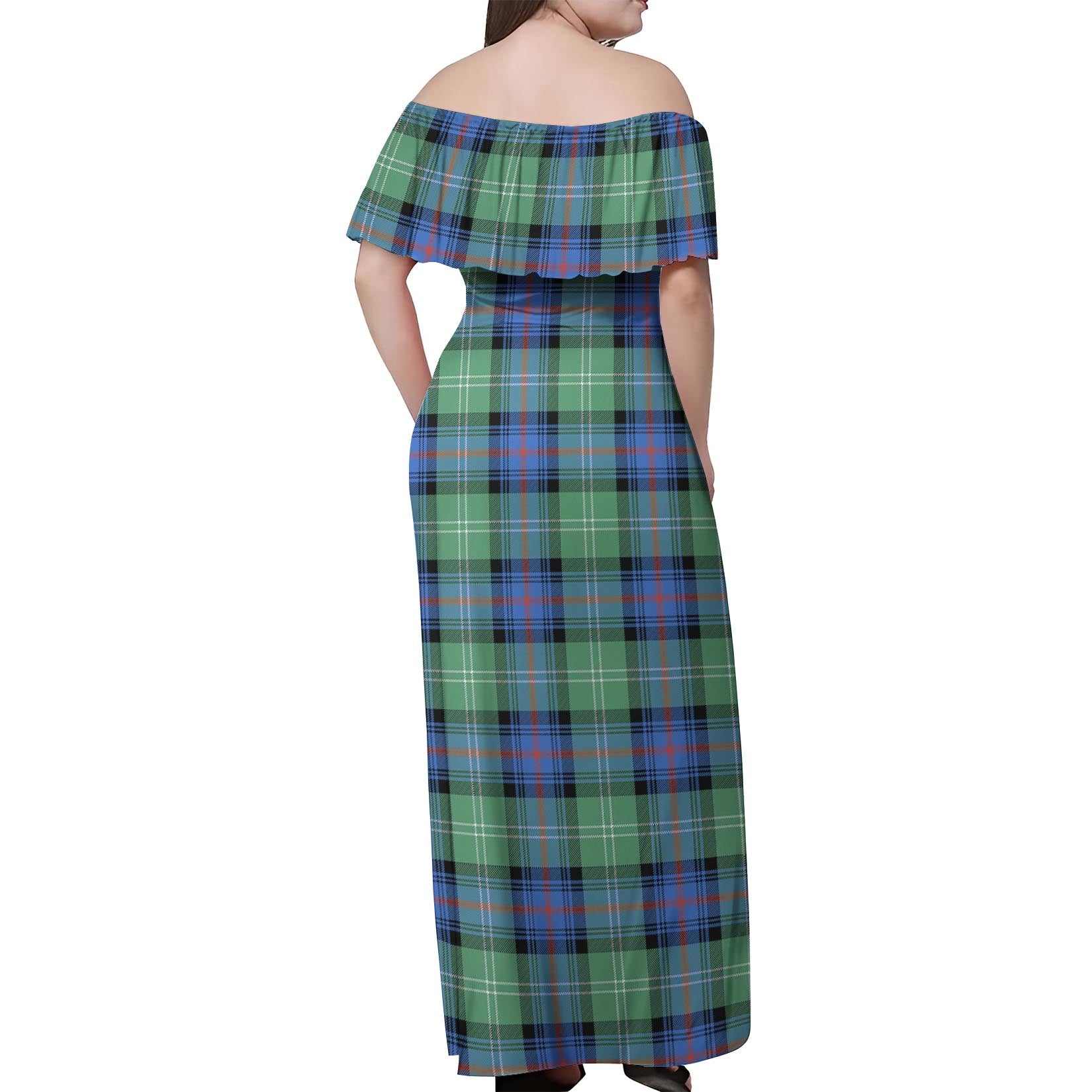 Sutherland Ancient Tartan Off Shoulder Long Dress - Tartanvibesclothing