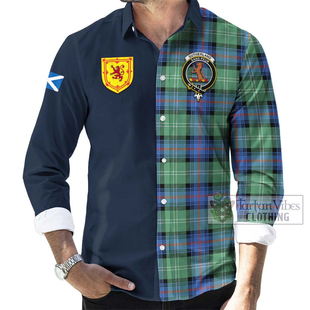 Tartan Vibes Clothing Sutherland Ancient Tartan Long Sleeve Button Shirt with Scottish Lion Royal Arm Half Style