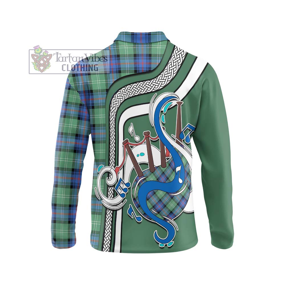 Tartan Vibes Clothing Sutherland Ancient Tartan Long Sleeve Polo Shirt with Epic Bagpipe Style