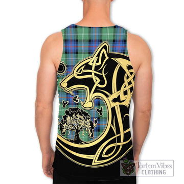 Sutherland Ancient Tartan Men's Tank Top with Family Crest Celtic Wolf Style