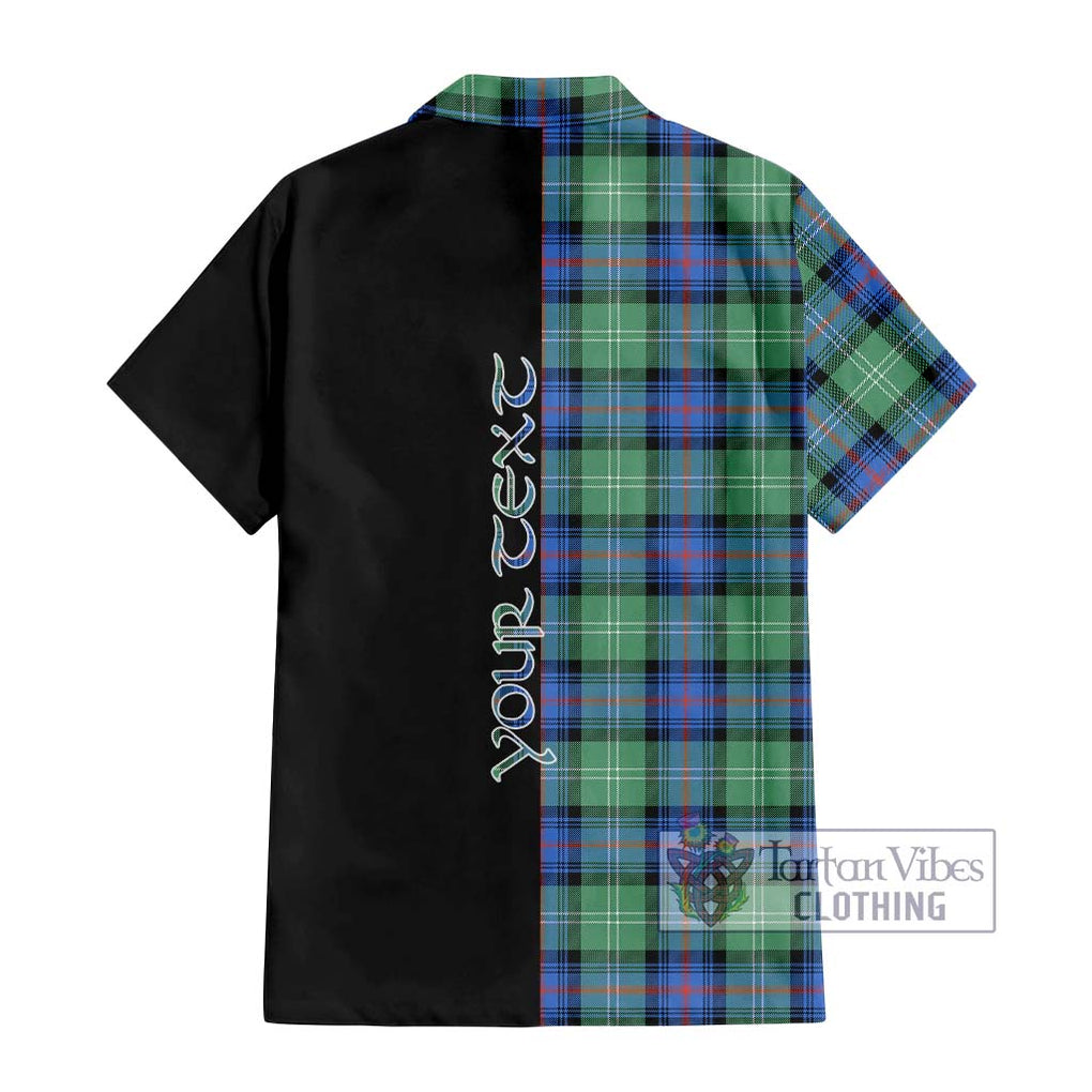 Sutherland Ancient Tartan Short Sleeve Button Shirt with Family Crest and Half Of Me Style - Tartanvibesclothing Shop