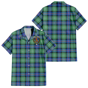 Sutherland Ancient Tartan Short Sleeve Button Down Shirt with Family Crest