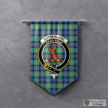 Sutherland Ancient Tartan Gonfalon, Tartan Banner with Family Crest