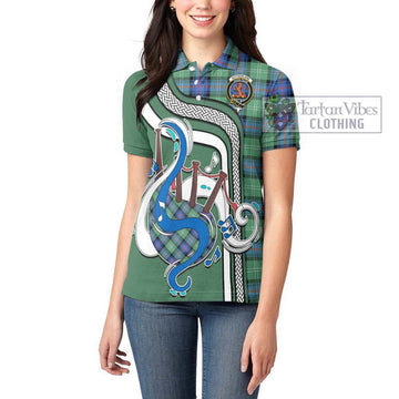 Sutherland Ancient Tartan Women's Polo Shirt with Epic Bagpipe Style