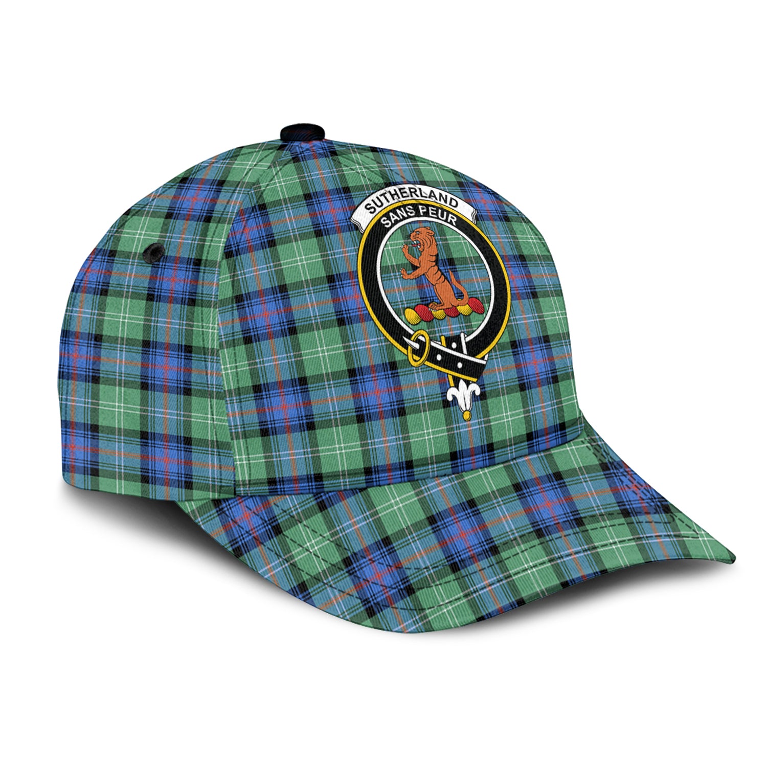 Sutherland Ancient Tartan Classic Cap with Family Crest - Tartan Vibes Clothing