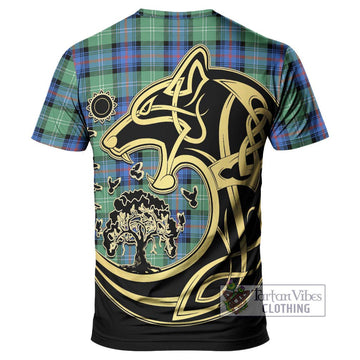 Sutherland Ancient Tartan T-Shirt with Family Crest Celtic Wolf Style