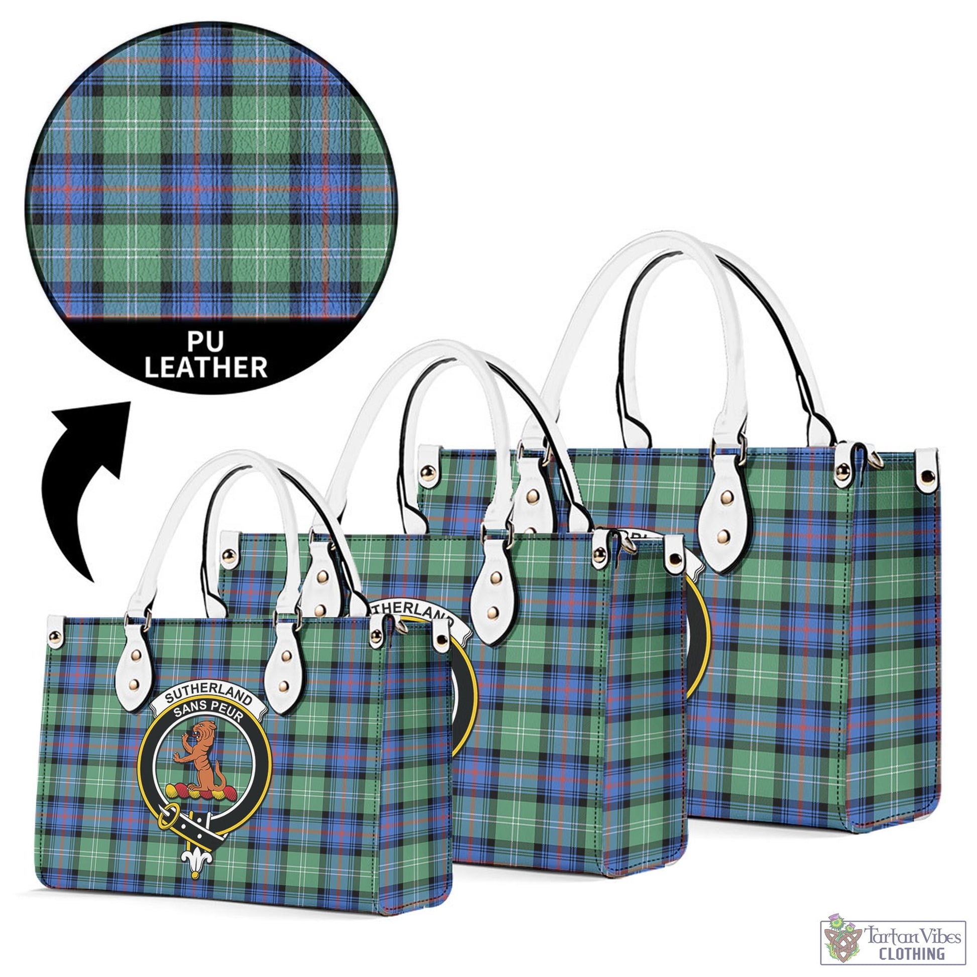 Tartan Vibes Clothing Sutherland Ancient Tartan Luxury Leather Handbags with Family Crest