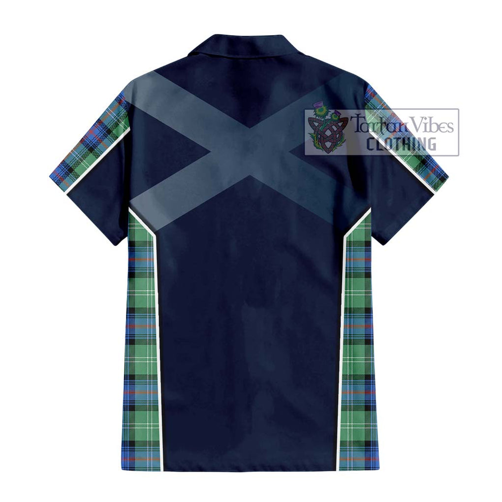 Sutherland Ancient Tartan Short Sleeve Button Shirt with Family Crest and Lion Rampant Vibes Sport Style - Tartan Vibes Clothing