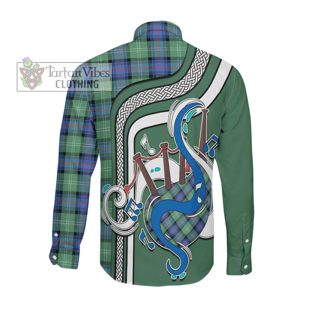 Sutherland Ancient Tartan Long Sleeve Button Shirt with Epic Bagpipe Style Men's Shirt - Tartanvibesclothing Shop