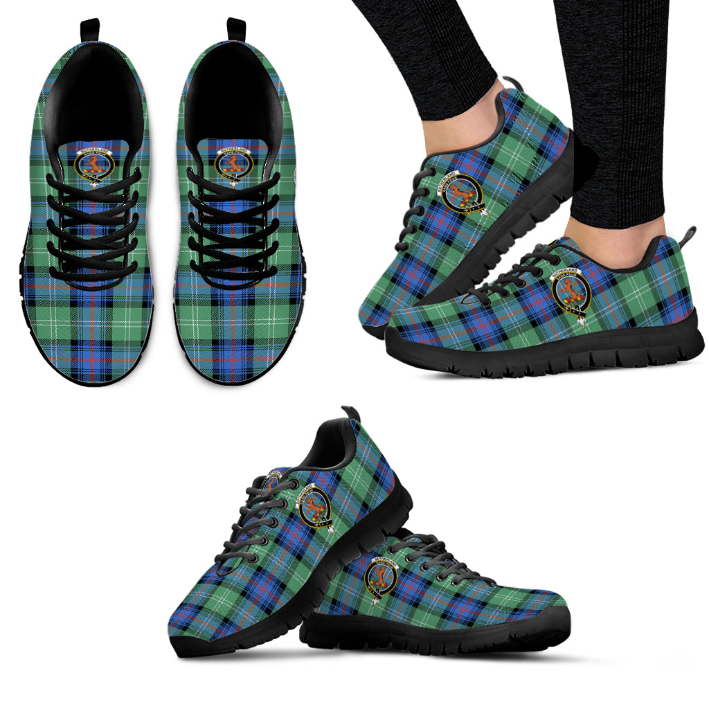 Sutherland Ancient Tartan Sneakers with Family Crest - Tartan Vibes Clothing