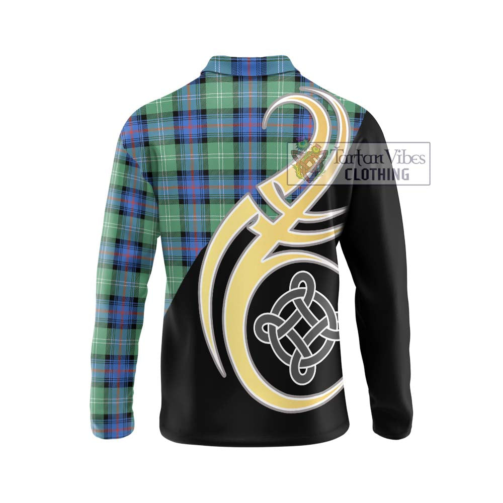 Sutherland Ancient Tartan Long Sleeve Polo Shirt with Family Crest and Celtic Symbol Style - Tartan Vibes Clothing